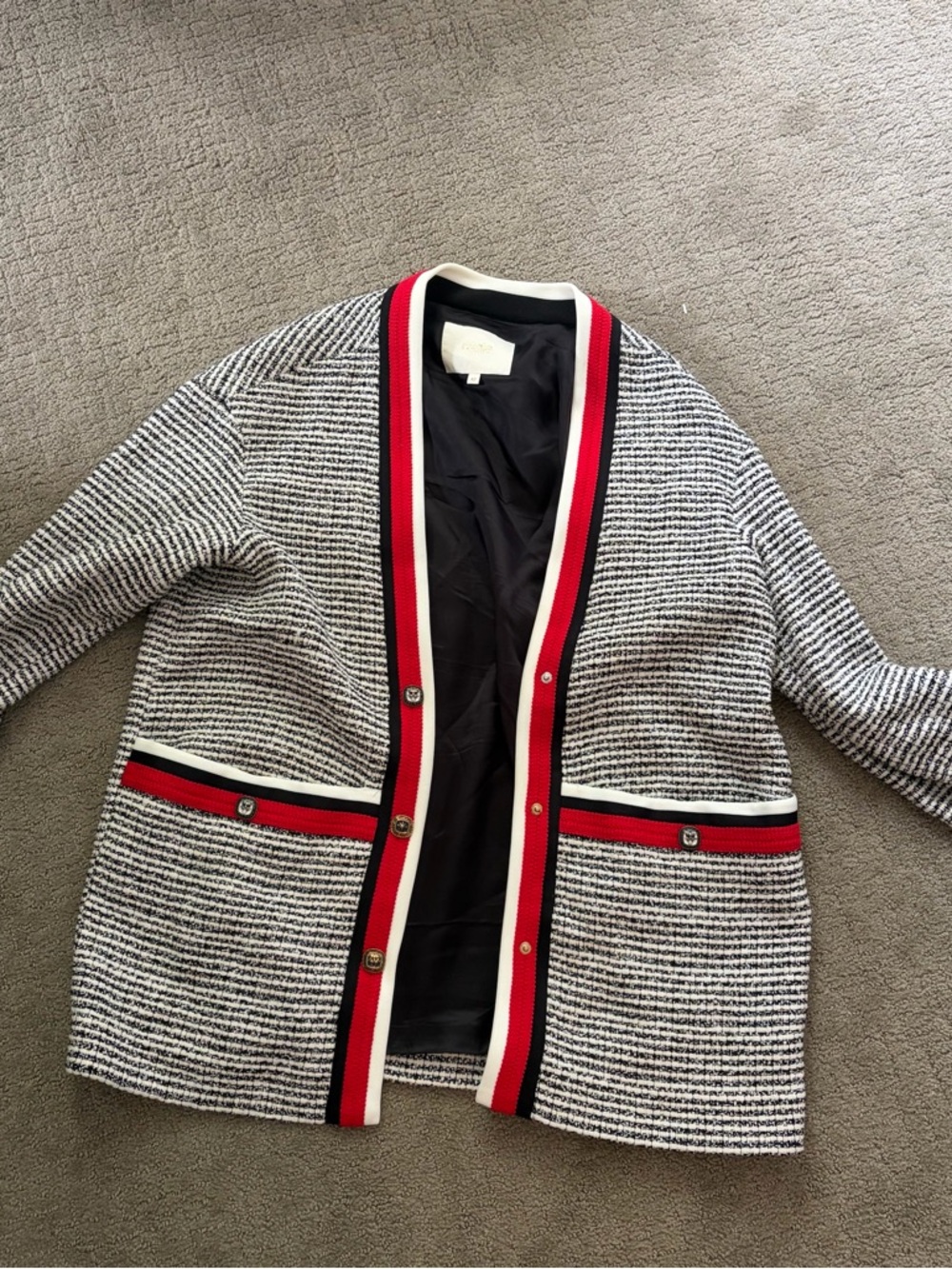 Maje Tweed Jacket Blazer Red Trim Paris Chic Size 42 (US 10)